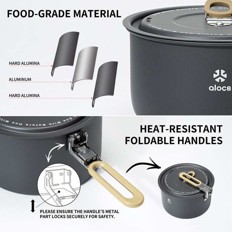 Alocs Portable Camping Cookware - Upgraded Handle  Non-Stick Camping Pan Set for Outdoor Kitchen  Picnic  Hiking and Fishing - Image 2